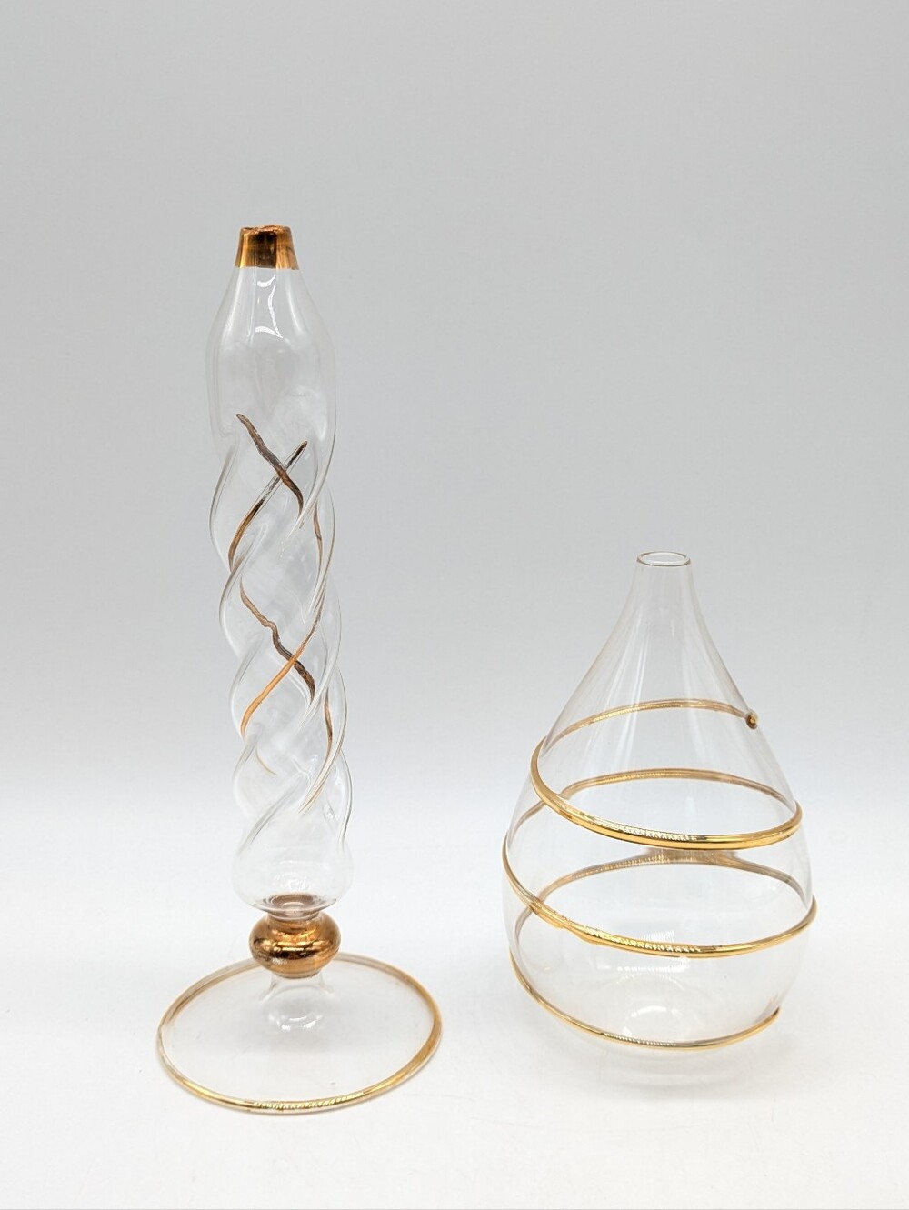 Vintage Gold Swirl Lightweight Unique This Glass Bud Vase - Set Of 2